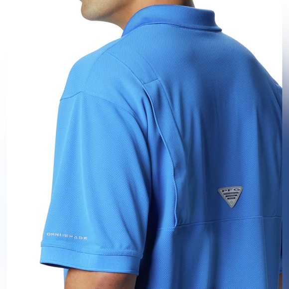 Columbia PFG Blue Knit Vented Fishing Polo Shirt Omni Shade - Picture 2 of 13